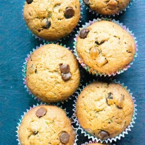Chocolate Chip Zucchini Muffins on a serving platter