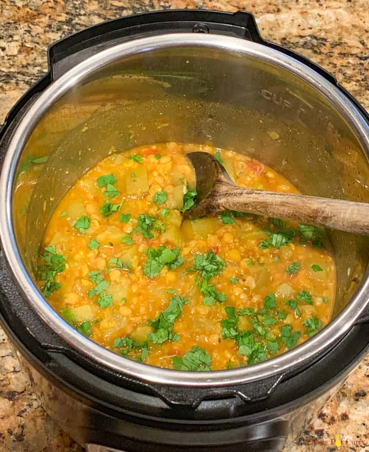 Lauki Chana Dal cooked in instant pot and garnished with cilantro
