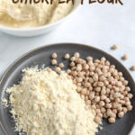 Chickpeas and chickpea flour in a gray plate