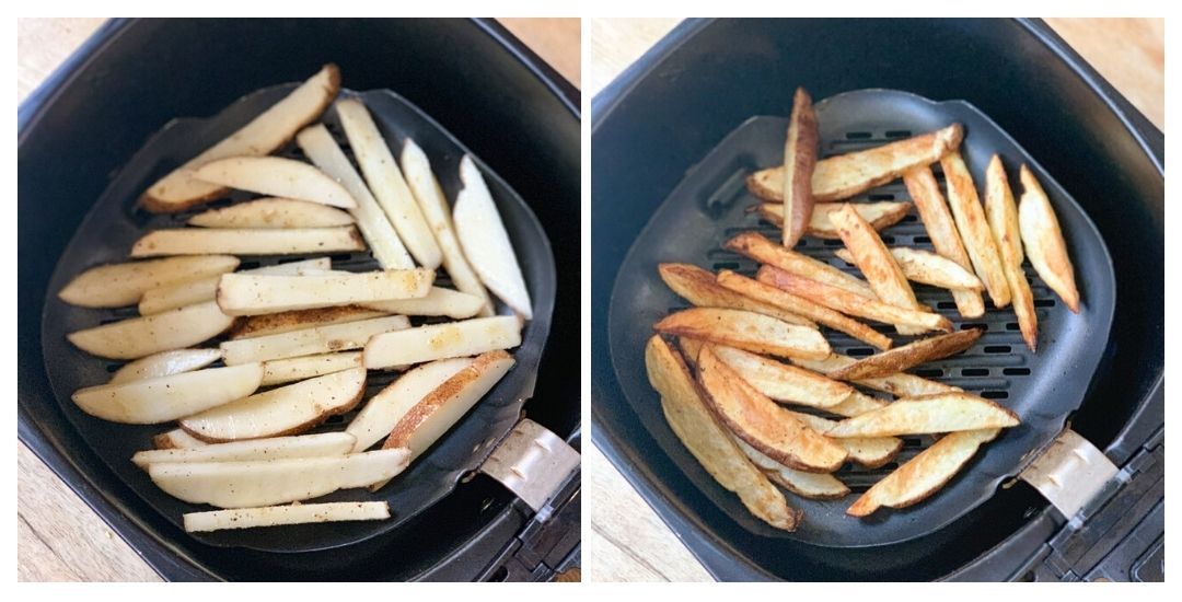 French fries being cooked in the air fryer 