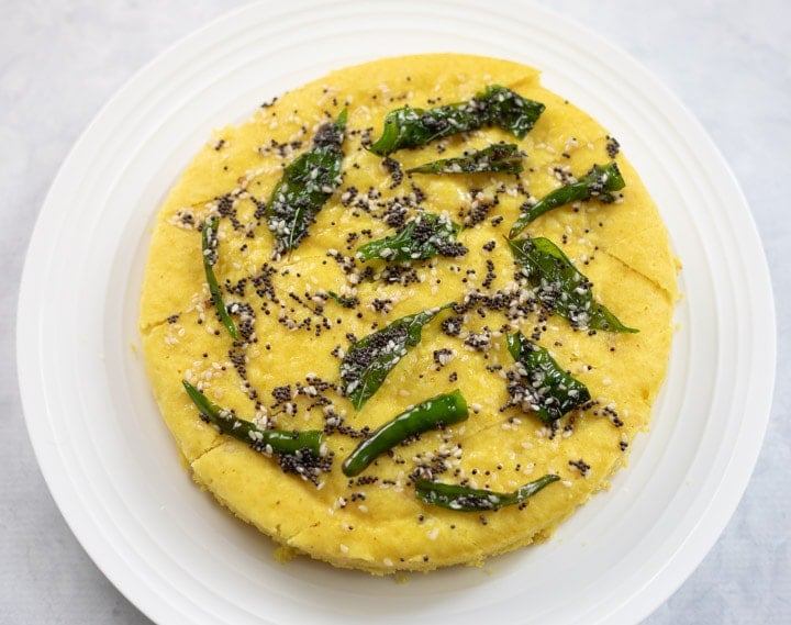 Khaman instant pot - Piping Pot Curry-9 Khaman Dhokla with tempering on top