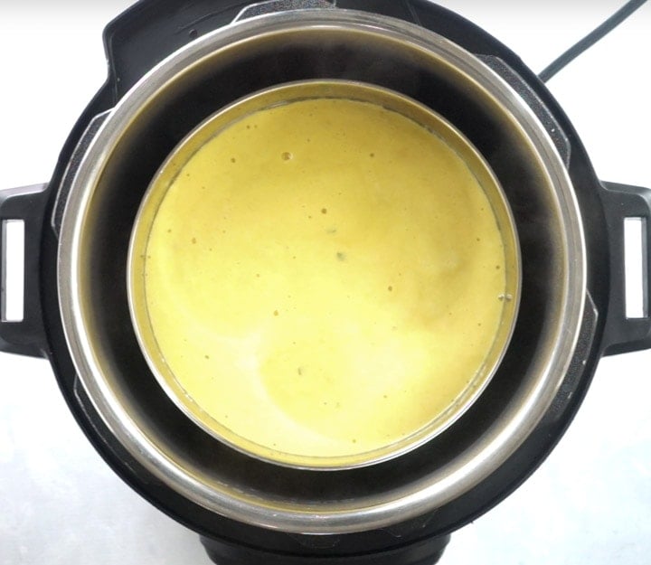 Khaman instant pot steps - Piping Pot Curry-5 Yellow batter in a steel container ready to be steamed