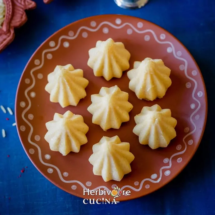 Rava Modak sweet in a decorative plate