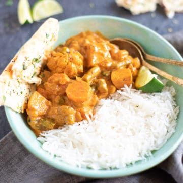 Vegetable Curry with Basmati Rice and Naan