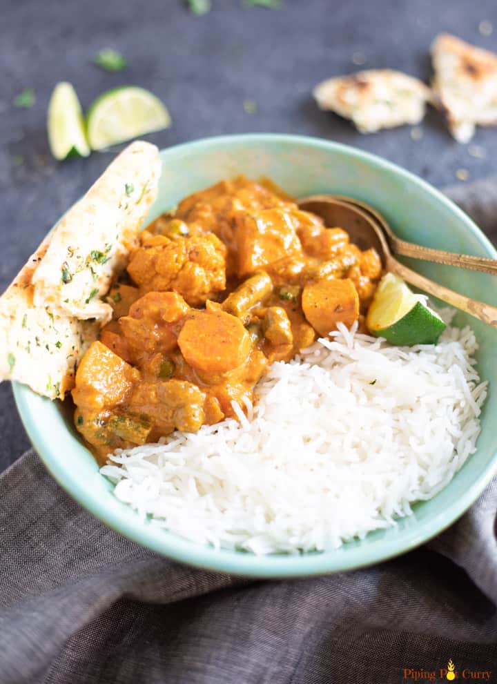 Vegetable Curry with Basmati Rice and Naan