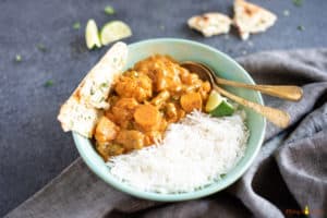 Vegetable Curry with Basmati Rice and Naan