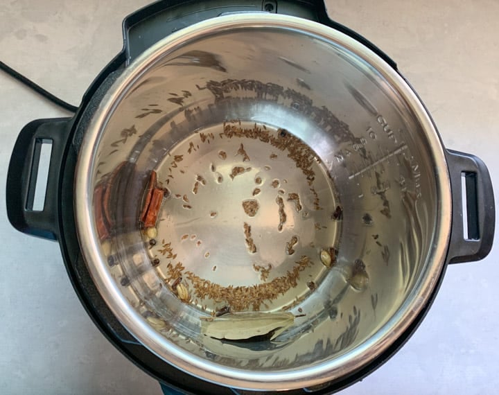 Vegetable Korma in Instant Pot - Step 1 Piping Pot Curry Tempering in instant pot