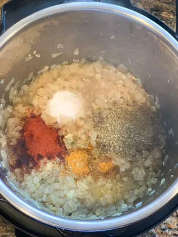 Basic Indian Curry Sauce Steps - Piping Pot Curry-5 Spices on sautéed onions in pressure cooker