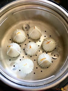 Sweet Rice dumplings (modak) ready to be steamed in instant pot