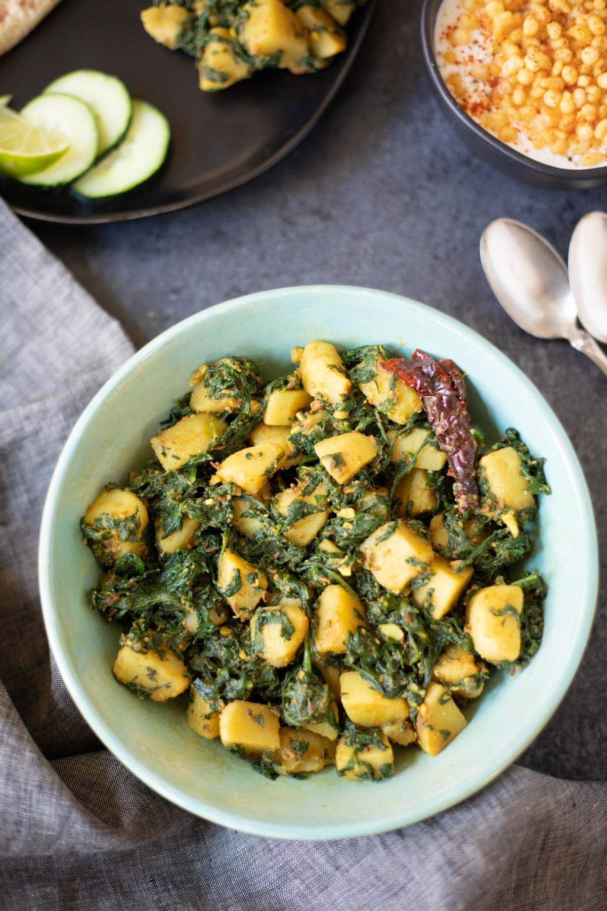 Aloo Palak in a bowl 