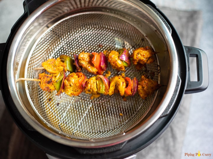 Chicken Tikka Instant Pot - Piping Pot Curry Chicken tikka skewers cooked in a air fryer attachment for pressure cooker