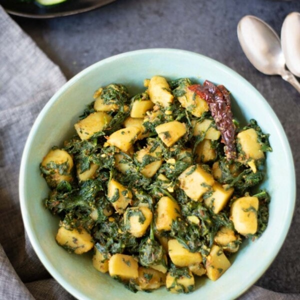 Aloo Palak in a bowl