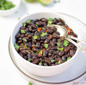 Black beans in a white bowl