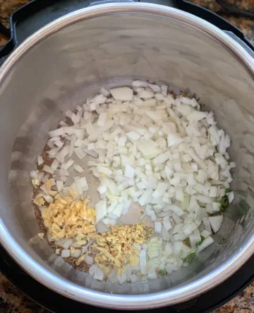 Onions, ginger and garlic in the instant pot pressure cooker