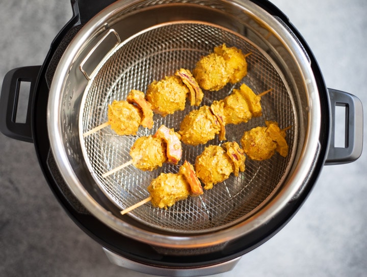 Tandoori Aloo Tikka Air Fryer - Piping Pot Curry Aloo Tikka Skewers in instant pot crisplid
