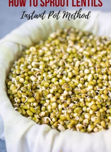 Sprouted lentils in a white cheese cloth
