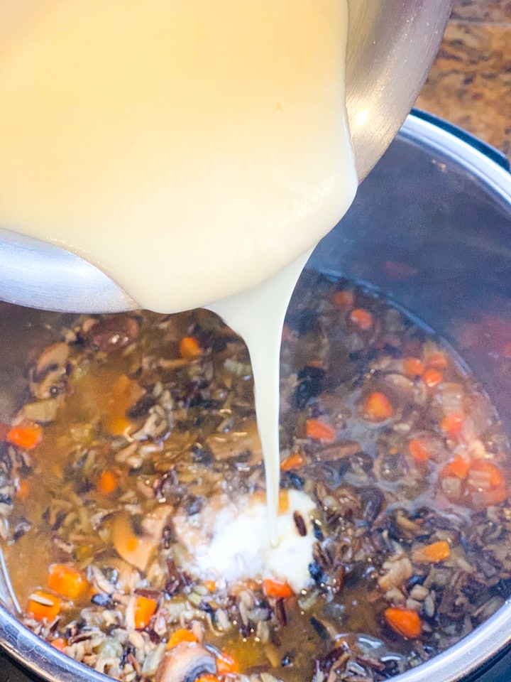 Mushroom Wild Rice Soup - Add roux - Piping Pot Curry Pouring roux to a soup in the instant pot