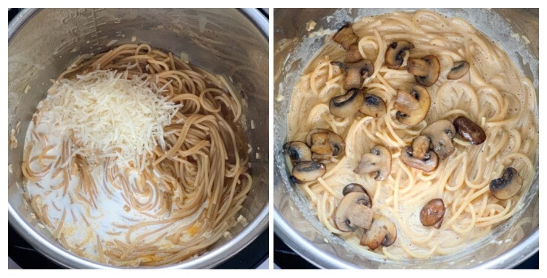 Spaghetti with mushrooms and parmesan in the instant pot