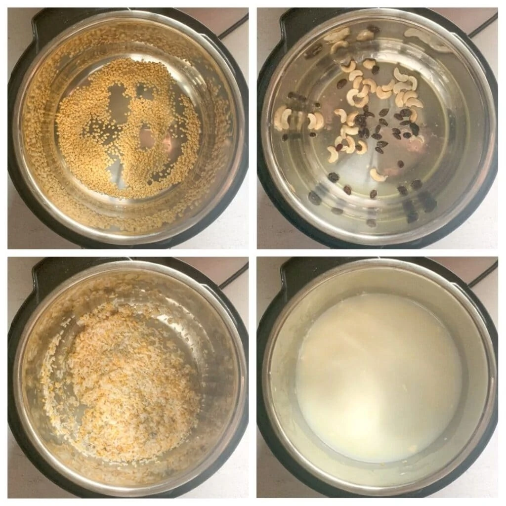 Steps to make sweet pongal in the pressure cooker