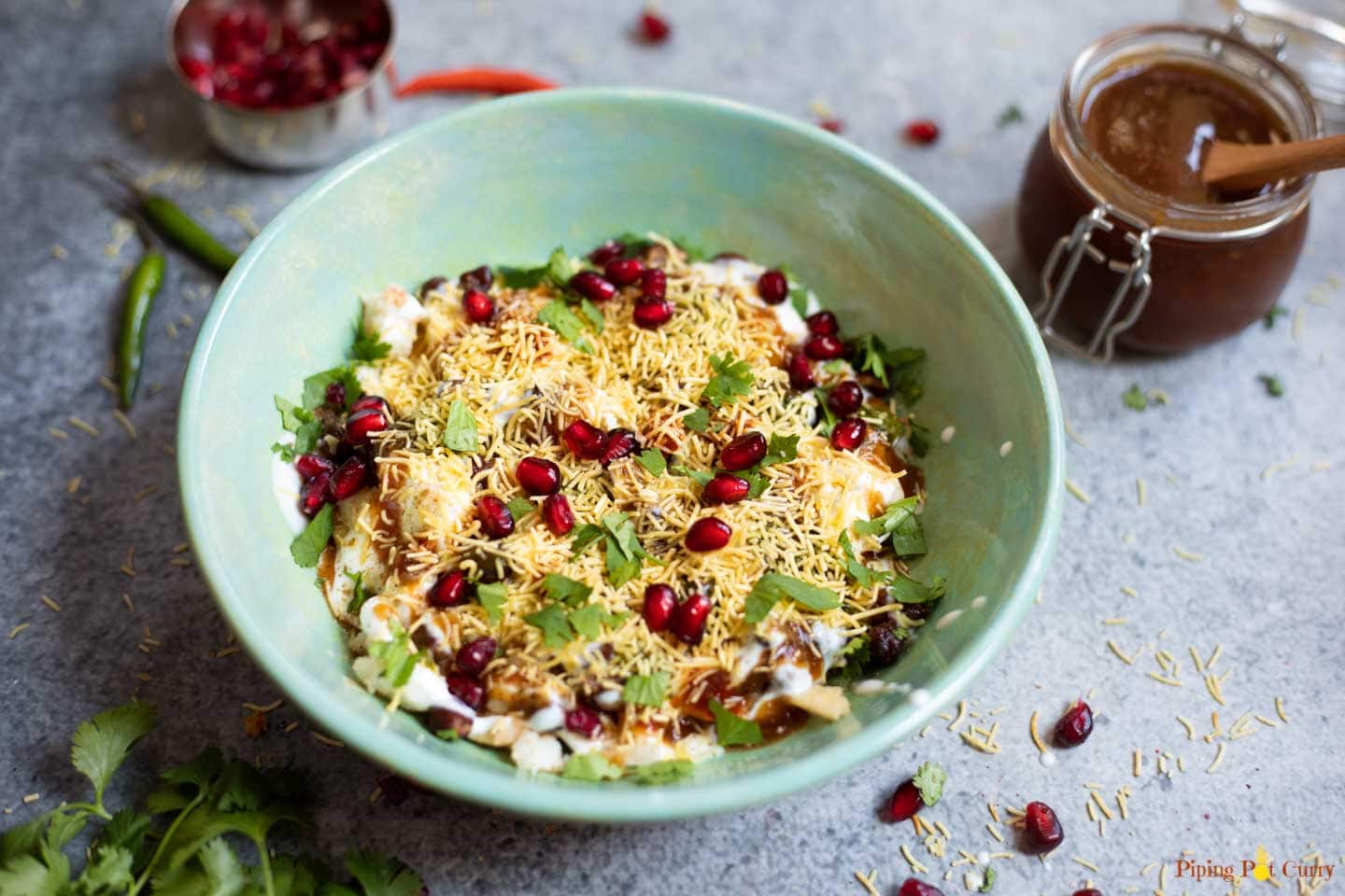 dahi papdi chaat in a bowl