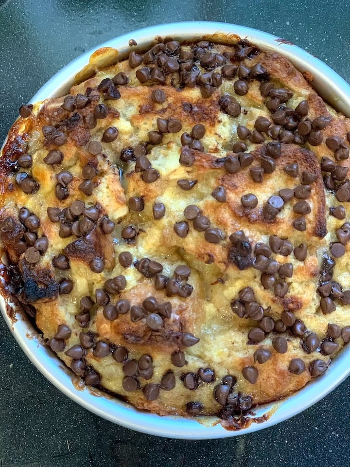 Chocolate Chip Banana Bread Piudding - Piping Pot Curry-2 chocolate chip bread pudding with bananas