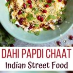 Dahi Papdi chaat in a green bowl