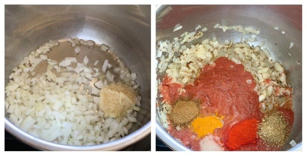 Onions, tomato and spices in instant pot