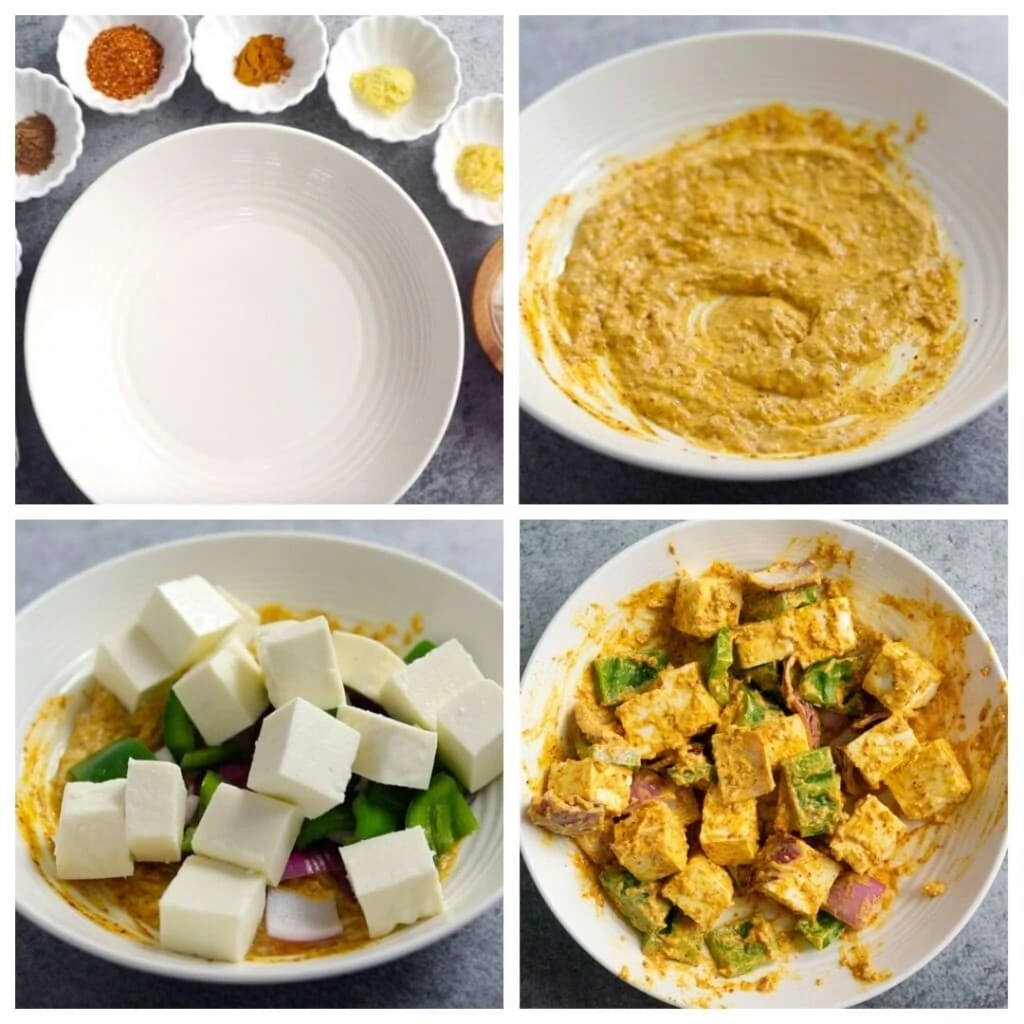 Steps to Marinate paneer with yogurt and spices