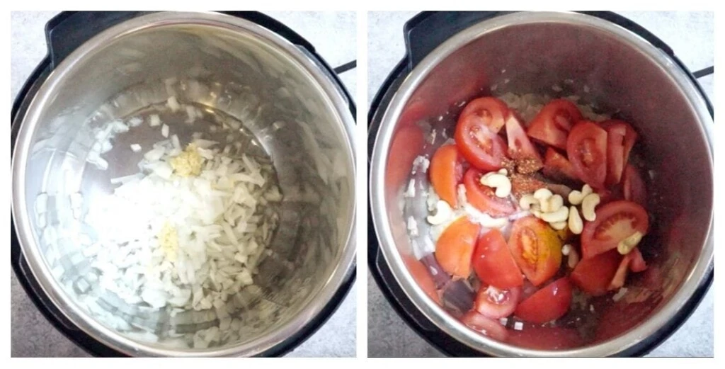 Onions and tomatoes cooking in the instant pot
