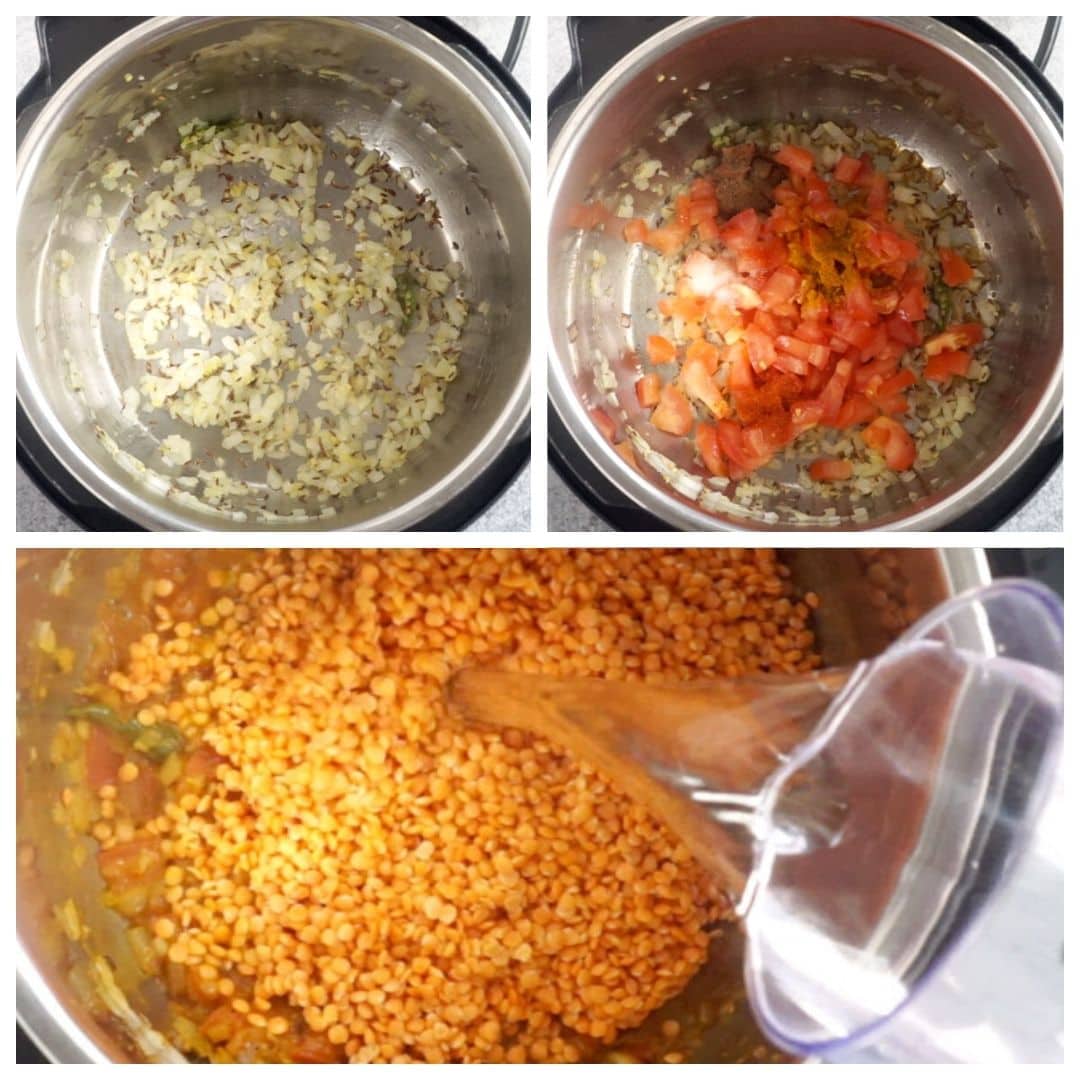Red lentils being cooked in the instant pot