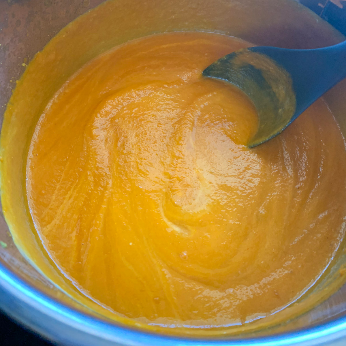 Coconut milk added to carrot soup in InstantPot