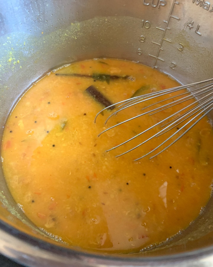 Gujarati Dal Instant Pot Steps - Piping Pot Curry-7 Whisked lentils in the instant pot
