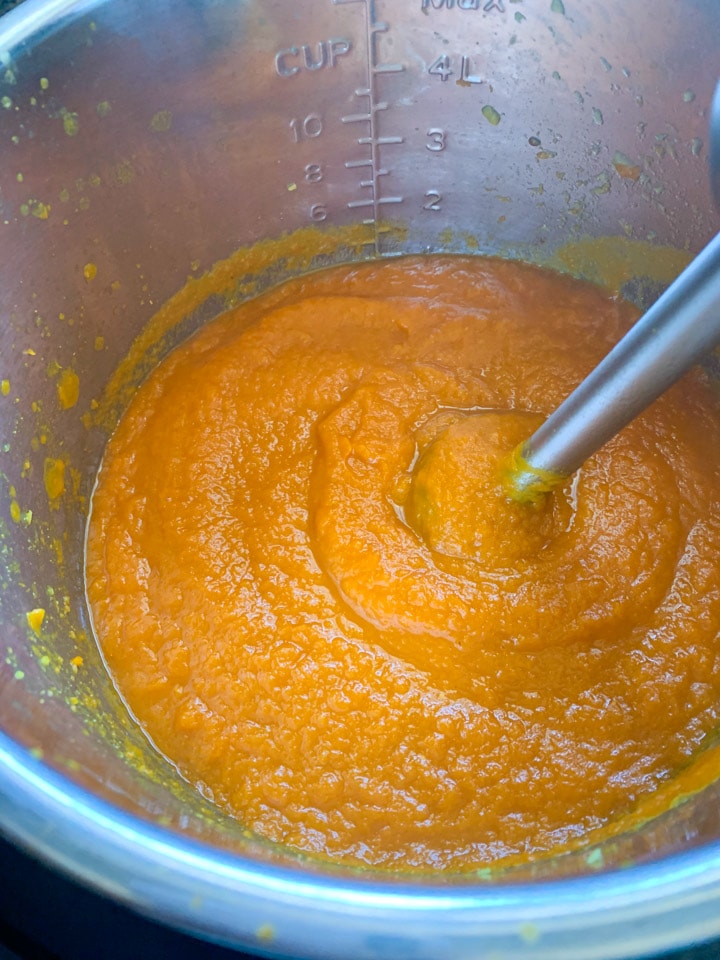 Blended carrots in the instant pot with a hand blended