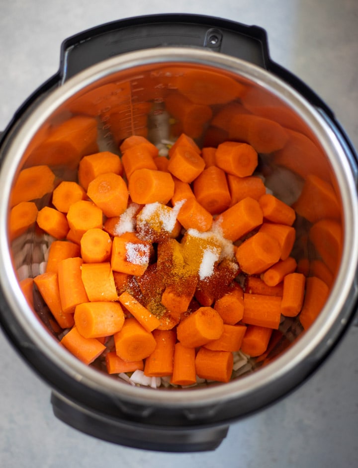 lots of carrots and spices in the instant pot