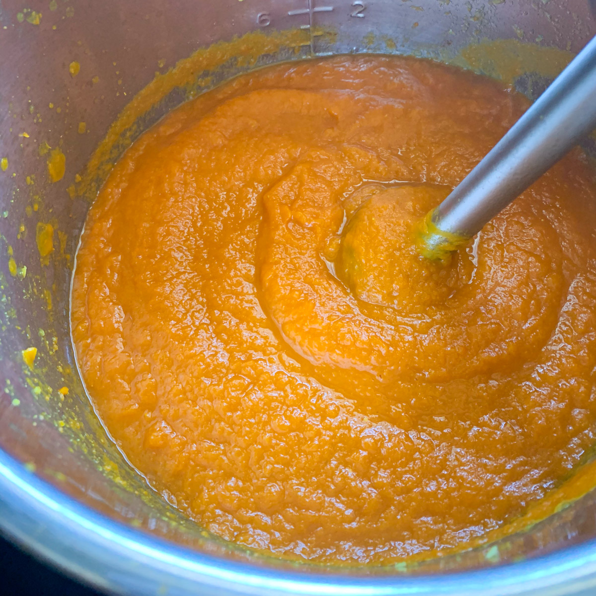 Carrot ginger soup pureed in the Instant Pot
