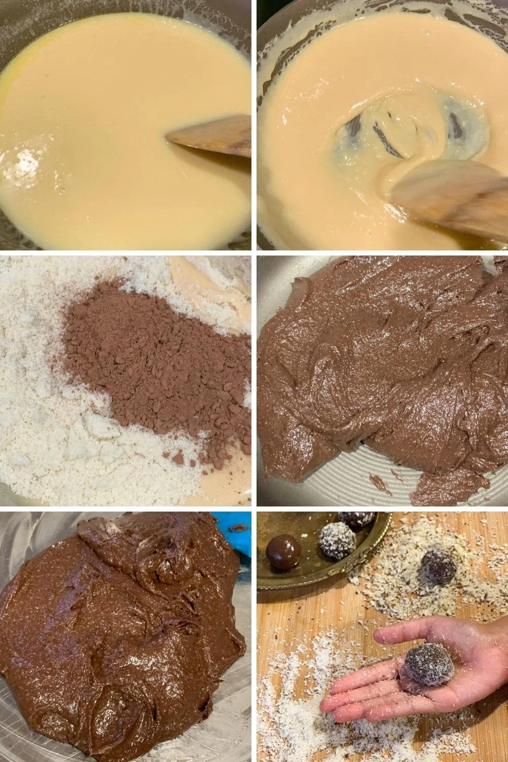 Chocolate Laddoo with condensed milk and cocoa powder step by step collage