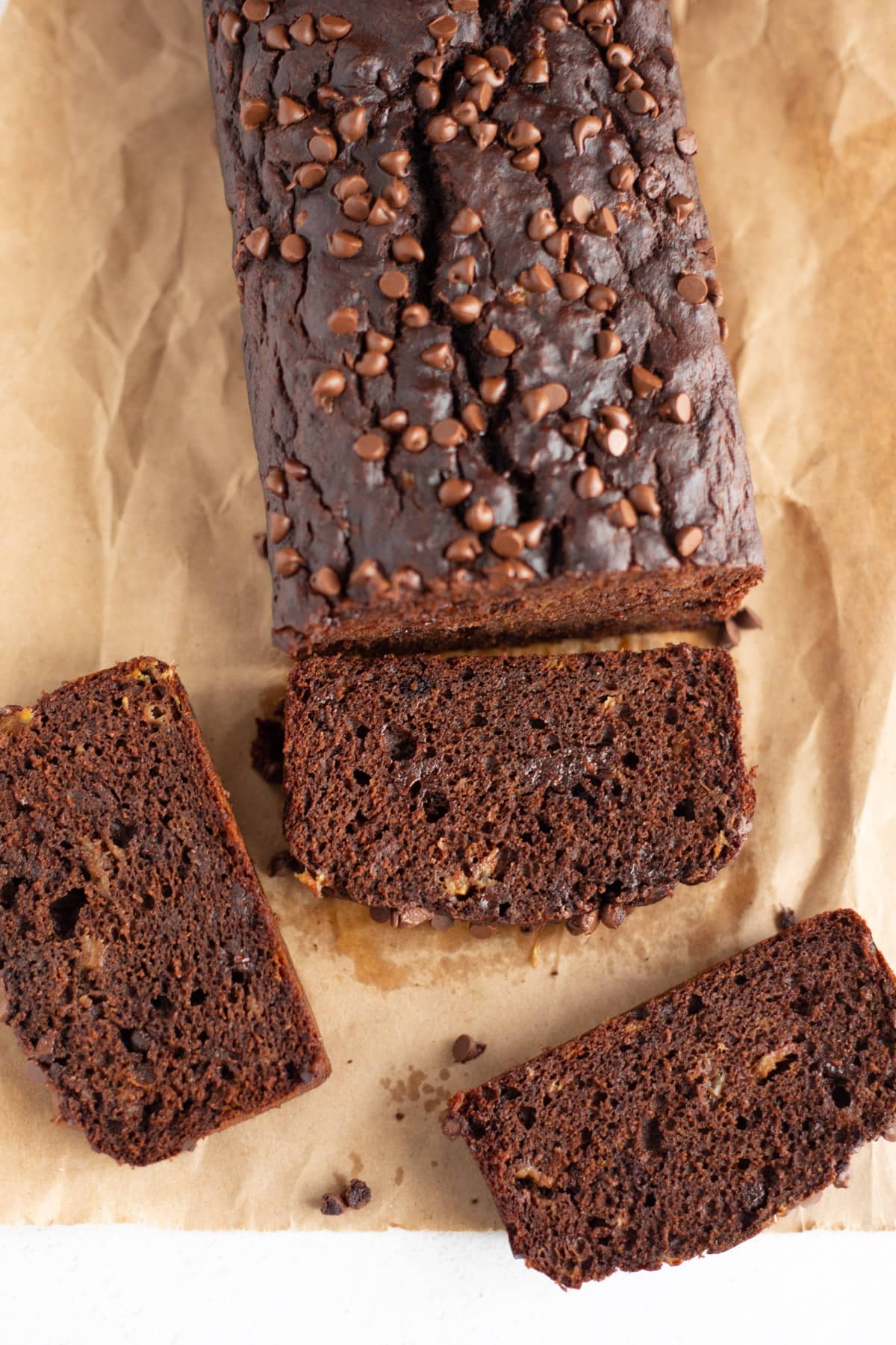3 slices of chocolate banana loaf