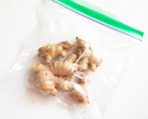 ginger root in a ziplock bag
