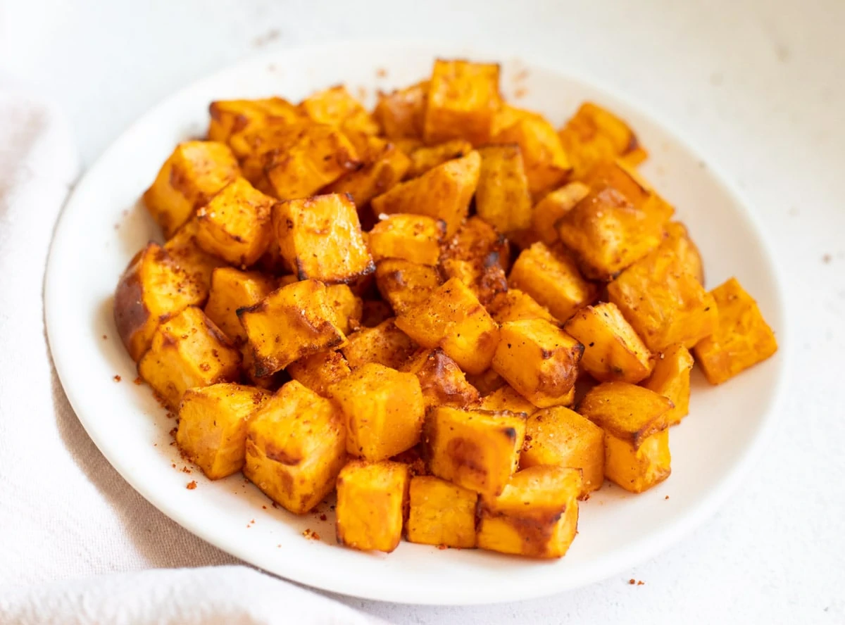 roasted Sweet potatoes cubes in a plate