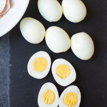 hard boiled eggs cut in 2 and some whole