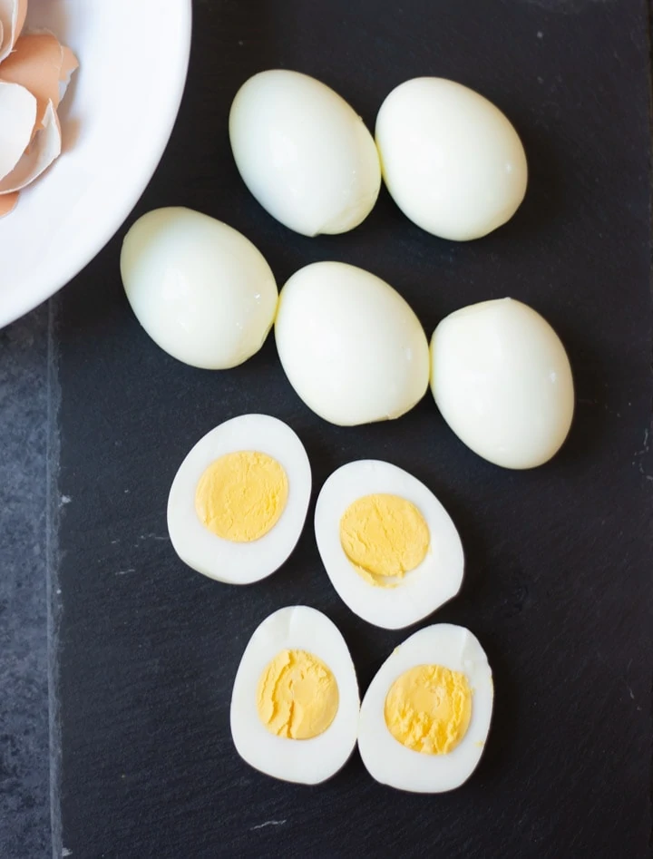 hard boiled eggs cut in 2 and some whole