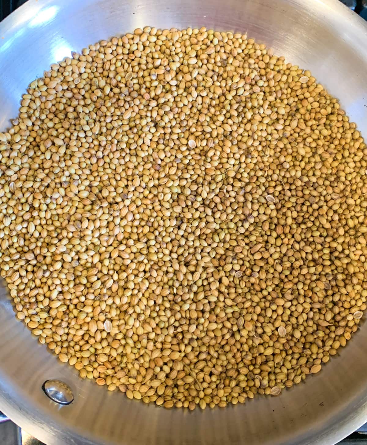 roast coriander seeds in a heavy bottom pan