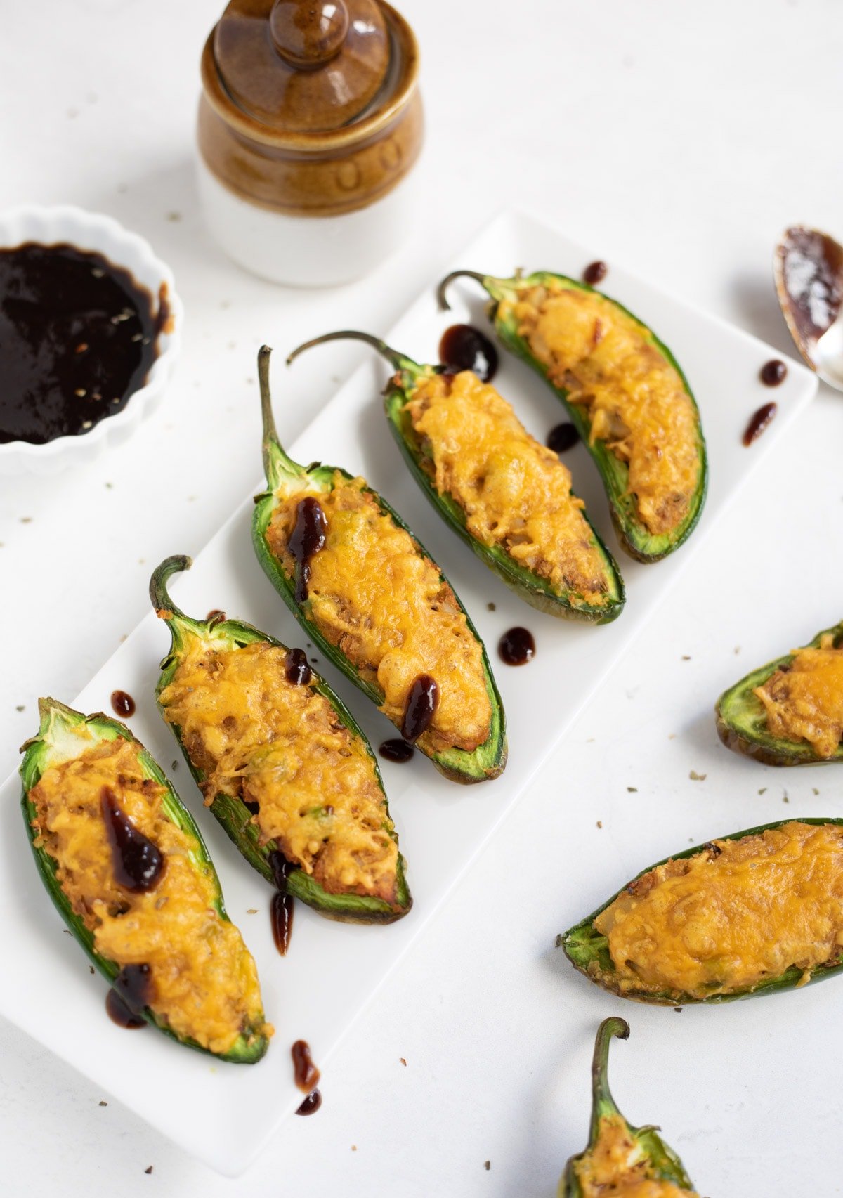 Indian cheesy samosa jalapeno poppers with tamarind chutney