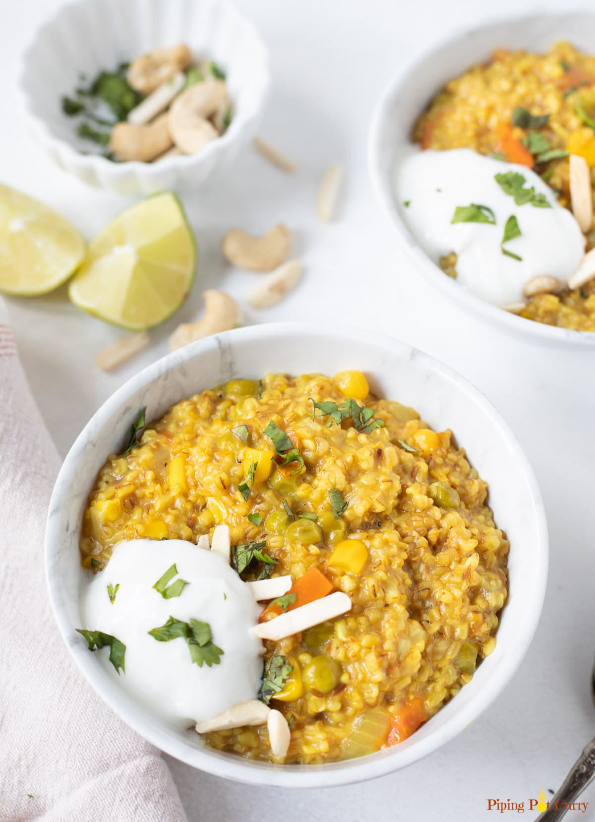 Salty oatmeal with veggies and yogurt In a bowl