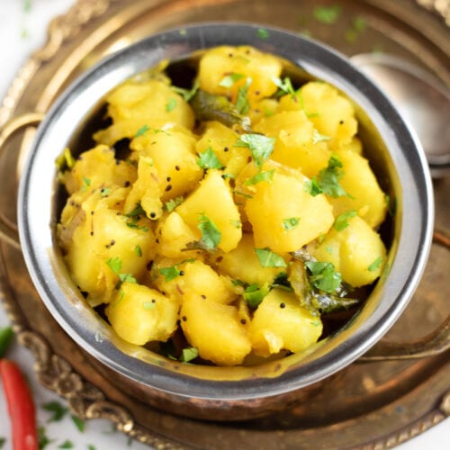 Potato Masala Bhaji in a small pretty bowl