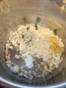 onion, ginger, and spices in the instant pot
