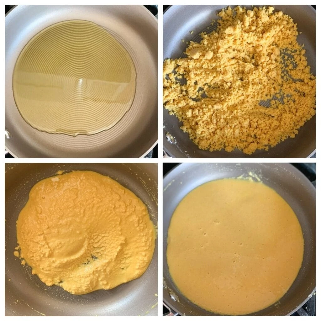 collage for steps to make besan ladoo