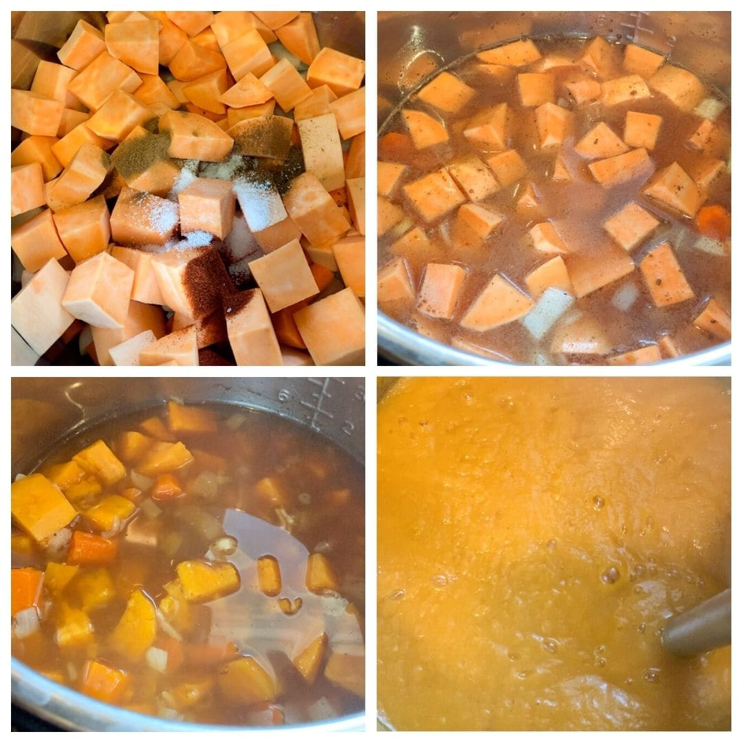 step by step photos of making sweet potato soup in a instant pot 