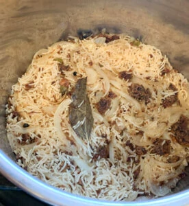 Cooked wadi rice pulao in the instant pot