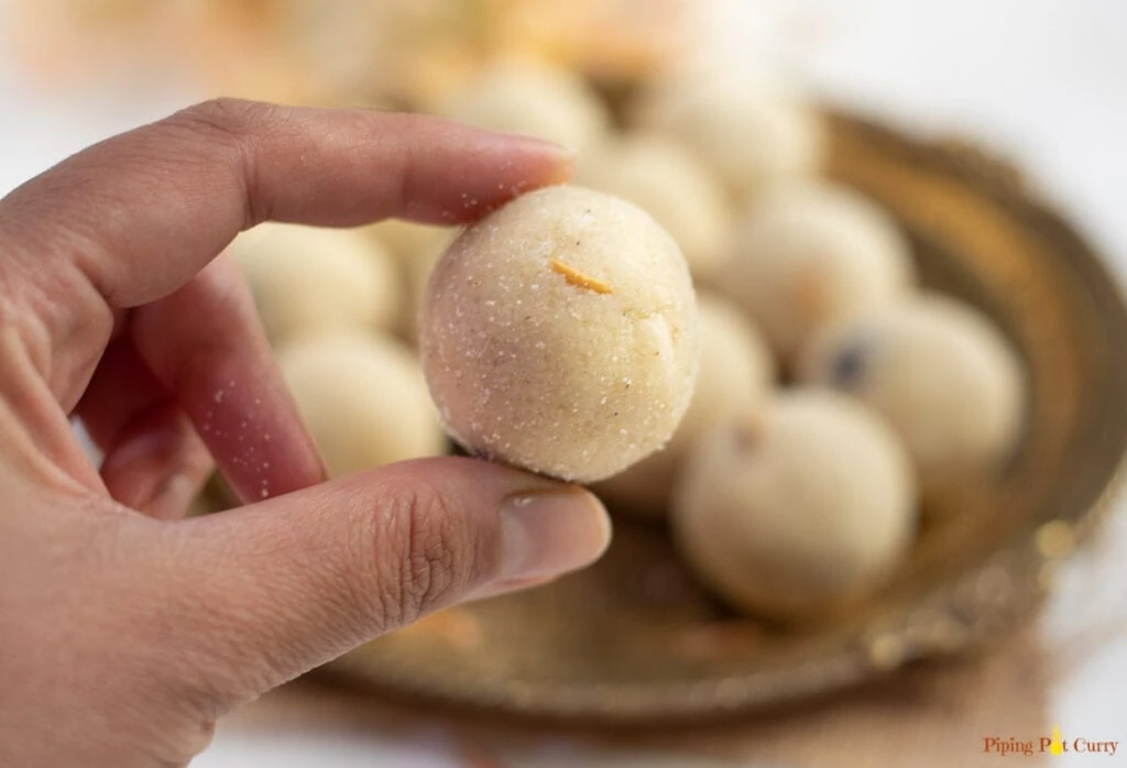 Close up of a Rava Ladoo
